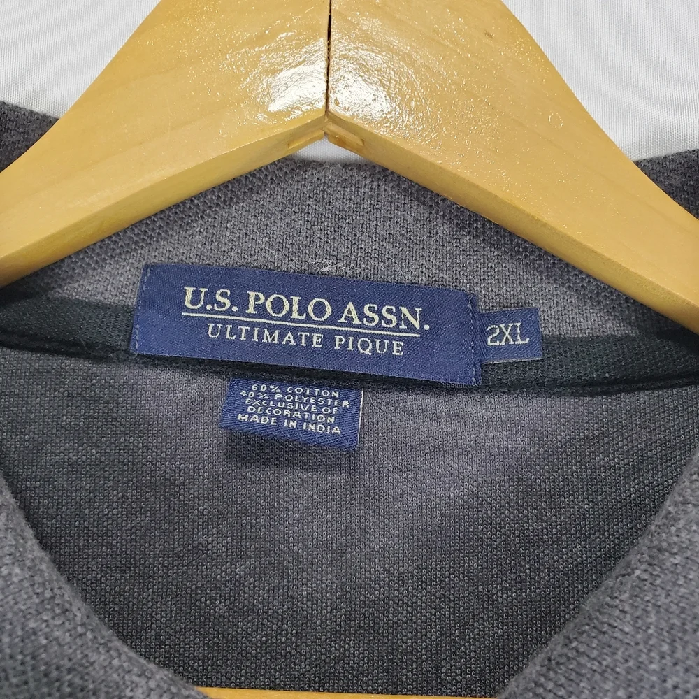 US Polo Association - Men's Charcoal Gray Short Sleeve Polo Shirt Size 2XL - Picture 6 of 16